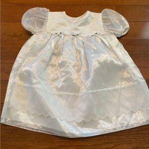 White Baby Dress with Puff Sleeves-Vintage Style Size 24 Months